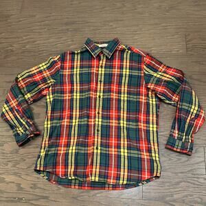 L.L. Bean Plaid Button Down Flannel Shirt Vintage Color Pop Plaid Size Medium
